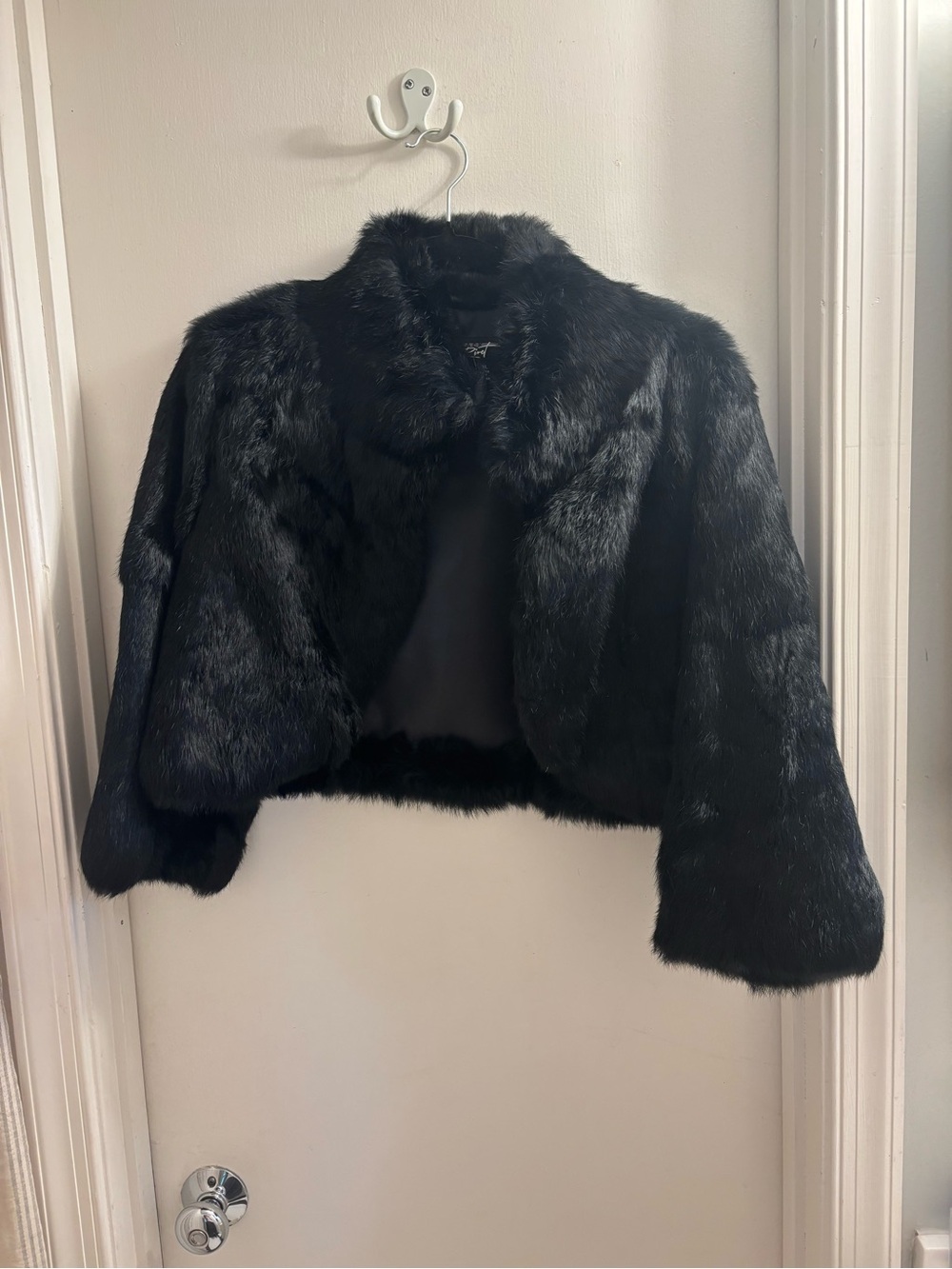 Vintage Genuine Rabbit Fur Black Bolero Fully Lined